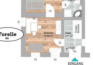30 m2 apartment on the ground floor for 1 to 4 people