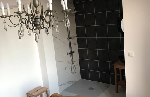 Saint-Clair-de-la-Tour Bed & Breakfast | Bedroom with bathroom - Chateau du Mouillat