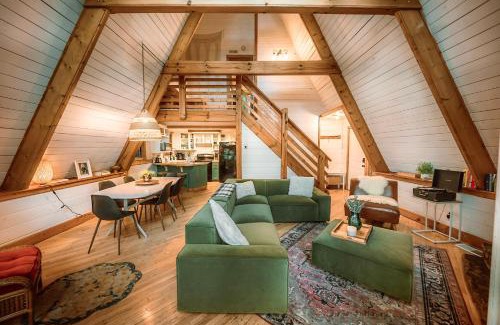 Chalet Village House | Big Mountain View! Downtown Gatlinburg Chalet Village! Hot Tub! Fan Favorite! AFrame Dreams! Magazine-Featured! Stunning Interiors! Little Green Cabin