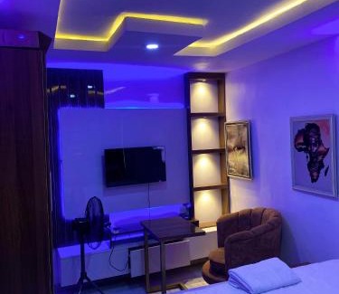Abeokuta Apartment | Cee&Tee ABK 1BEDROOM -247Electricity - Solar Inverter AC in bedroom
