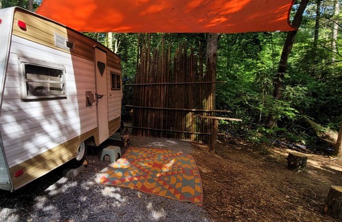 Hartford House | Foraging Orange vintage 60's camper near Rafting