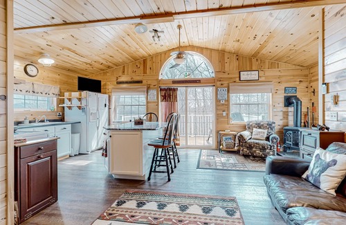 Greenville Junction House | Lake-view two-story home with beach access, wood stove, grill, W/D, & fast WiFi