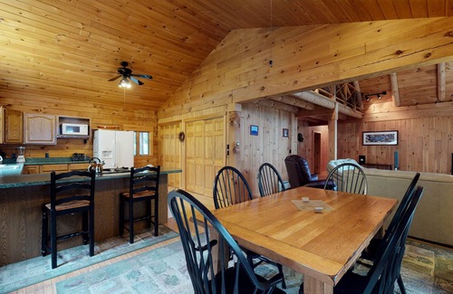 Greenville Junction Cabin | LogHome on Moosehead Lake w/Seasonal Dock, Pebble Beach, Firepit & Spacious Deck