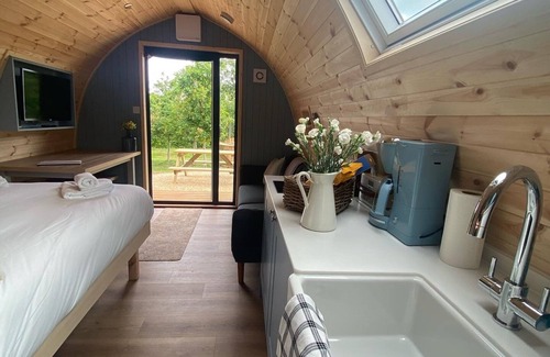Newton Ferrers Cabin | Wild Luxury Buttercup Glamping Pod with WoodFired Hot Tub in quiet rural setting