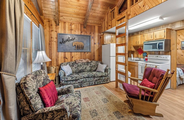1 bedroom cozy cabin 5 miles to Helen! Fireplace, Hot tub, kitchen, Fire Pit!