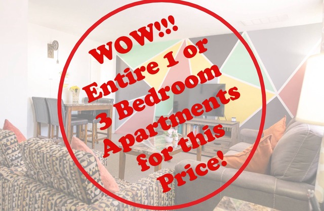 1 or 3 Bedroom Apartment with Full Kitchen