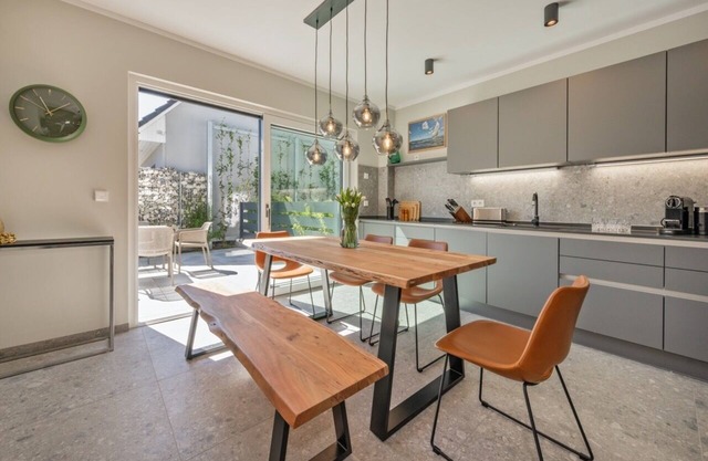 150m to the beach & large terrace! Modern maisonette for 4 people