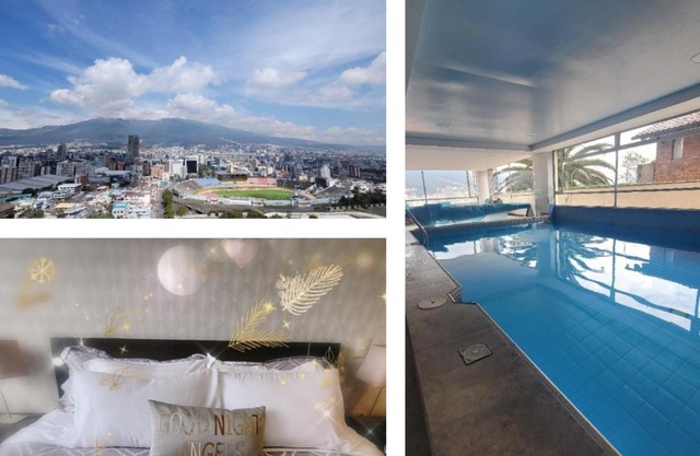 500 Excelente Vista ciudad Quito,parque, piscina,balcón,sauna,tranquilo encantador seguridad 24-7