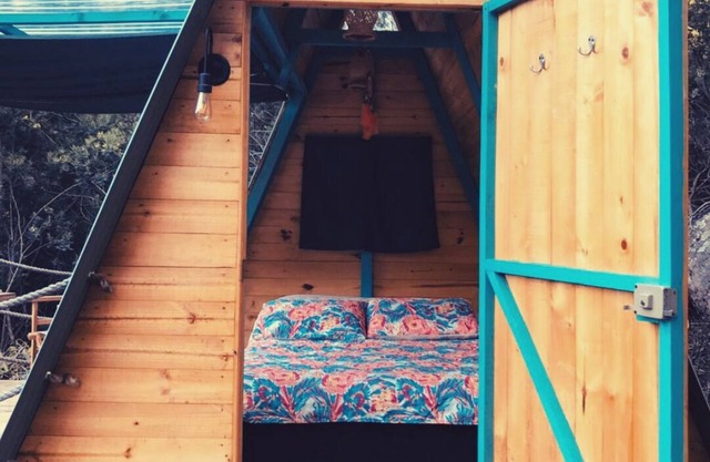 A-Frame cabin in the forest with mountain view