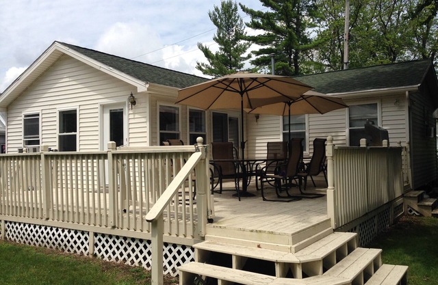 A modern family home with a great view of the lake and 75 yards from the beach