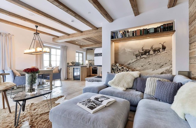 Alpenglühen-chalet-suite 90m², 2 Schlafzimmer, Wohnraum mit Küche und Bad mit Sauna