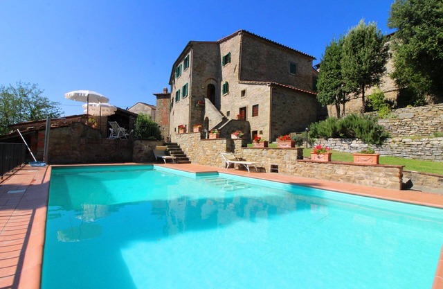 Ancient stone hamlet in an extremely panoramic position overlooking the wooded Val di Chio. Private