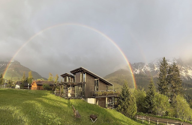 Architect's house Karersee, view of rose garden, Latemar and western Alps