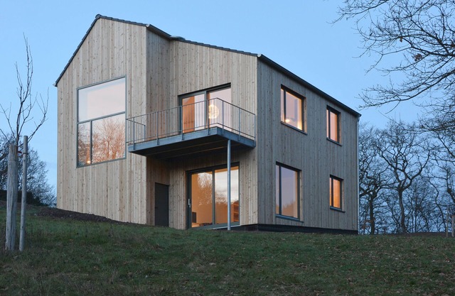 Architect house, new building of wooden house 2015 on 4000 m2 of meadows