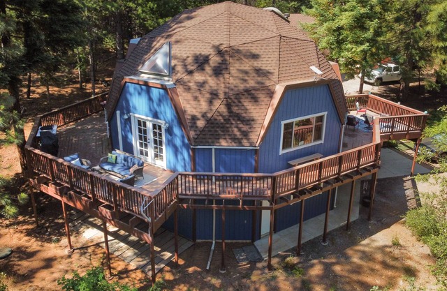 Avery Dome Cabin is a private three-story geodesic nestled in 5-acres of forest.