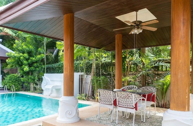 Balinese-inspired 3-bedroom villa with private pool, garden, and 5-min walk to Bang Kao Beach