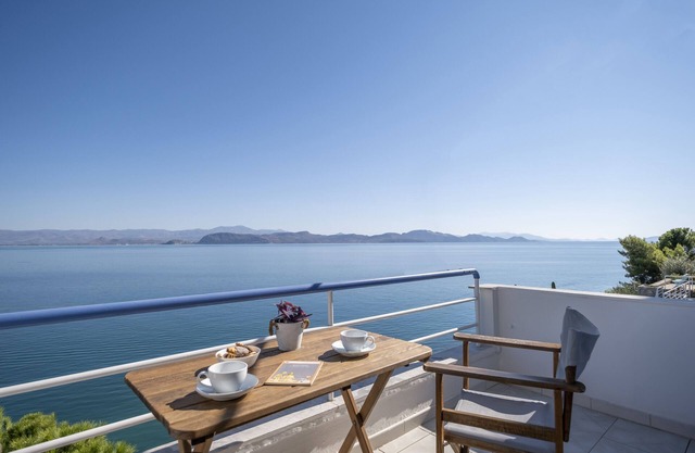 Beachfront Studio | Amazing Sea View balcony | near Nafplio, Epidaurus, Mycenae