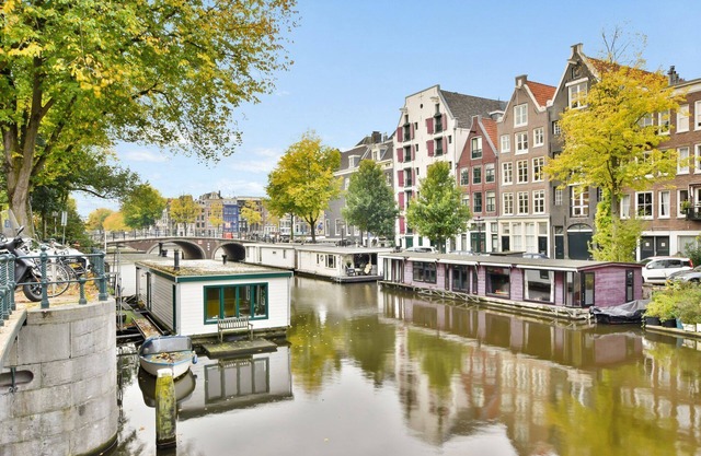 Beautiful Houseboat on Canals of Amsterdam City Center