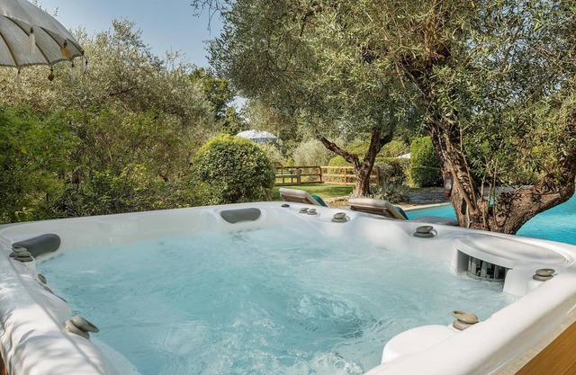Beautiful villa on a hill surrounded by a forest of oaks and olive trees.