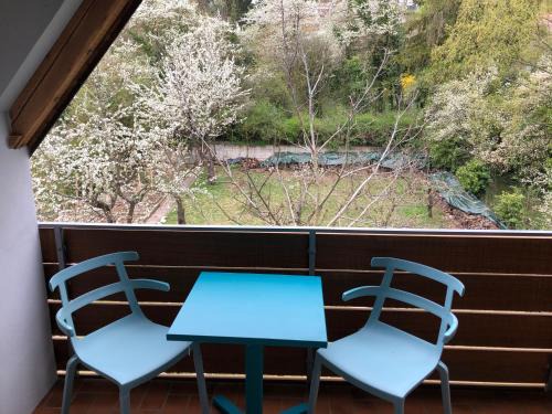 Blaues Zimmer mit grossem Balkon, Bad ist ein Traum, nur 50 Schritte zum Radweg am Main