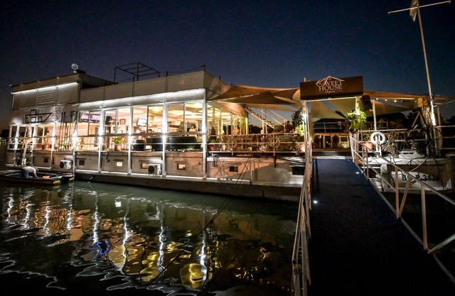 Boat with rooms on the river