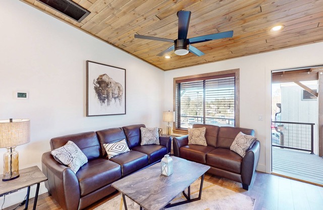 Brand-new condo with deck, mountain views, central AC, fireplace