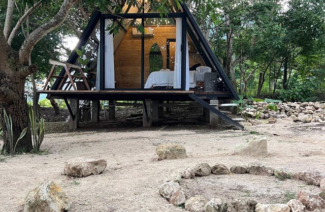 Cabins on the banks of the Usumacinta River and Boca del Cerro Mayan Train Station