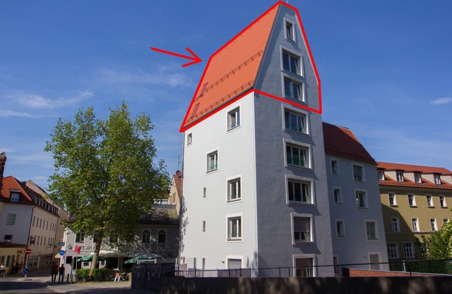 City tower above the rooftops of Regensburg
