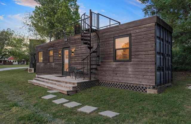 Container home with rooftop views and pickleball