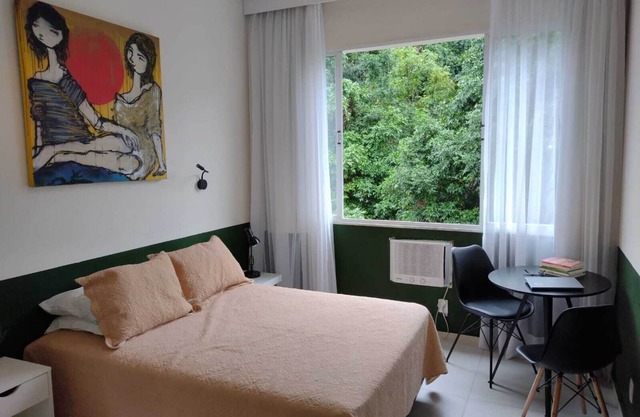 Copacabana apartment, bedroom and living room, overlooking the Atlantic forest