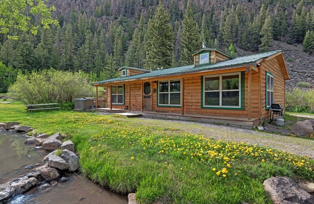 Creekside cabin with private hot tub, washer/dryer, WiFi & wood fireplace