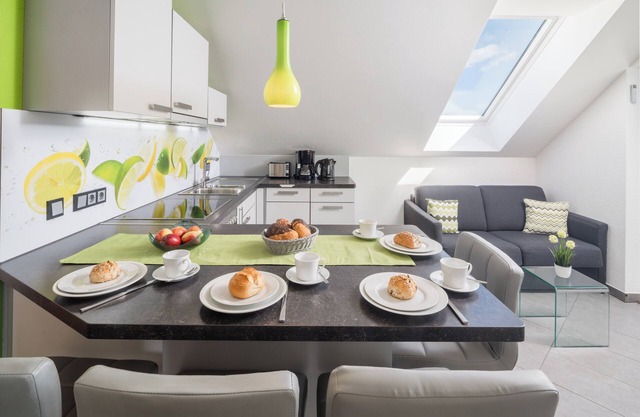 Design apartment for 1-5 people with 2 bedrooms & roof terrace. Near bathing lake