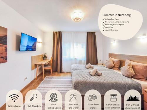 Falk Homes- Luxus Apartments, ideal für Geschäftsreisende & Familien - nahe Messe, im Zentrum Nürnbergs mit Balkon, Arbeitsplatz & Parkplatz, inkl großen Ventilatoren, Handtücher & Bettwäsche, Playmobilfunpark, self check-in