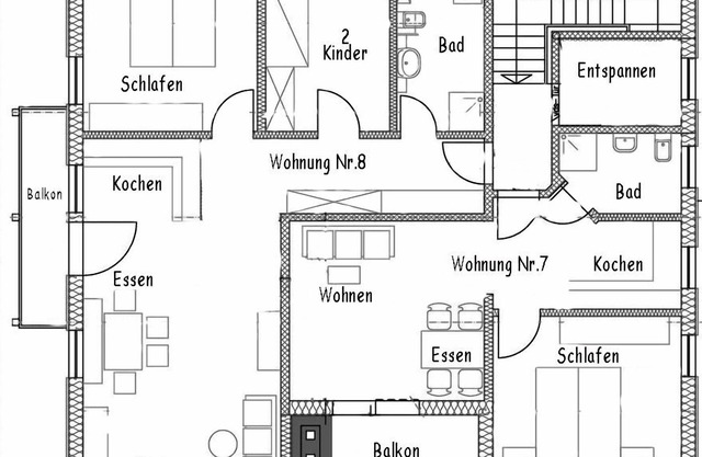 Ferienwohnung Nr. 8, 70 qm Dachgeschoss, 2 Separate Schlafzimmer