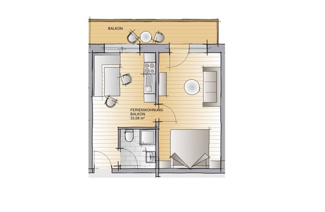 FeWo für 2-4 Personen mit Balkon