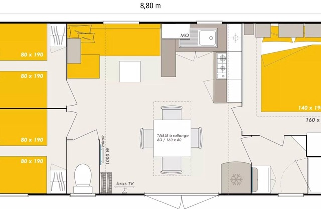 Flower Camping La Beaume * - HomeFlower 35m2 PREMIUM 3 bedrooms + semi-covered terrace + TV + Air conditioning 6 people