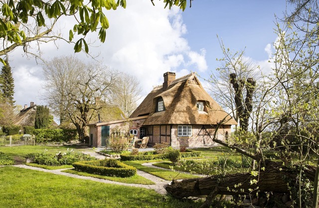 Gem under thatch with historic wood-burning stove and dreamlike garden