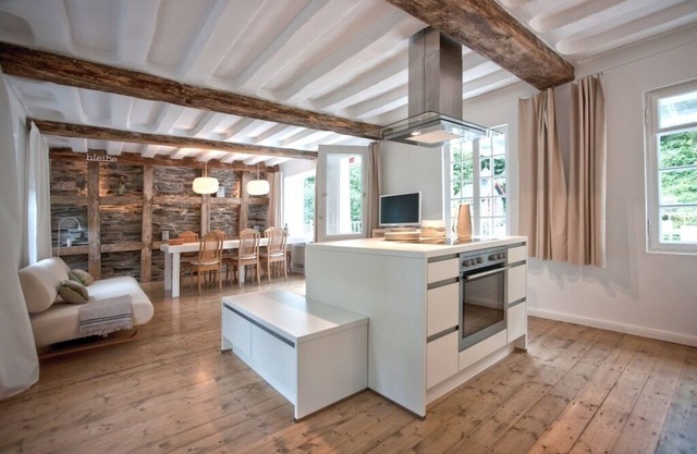 Half-timbered house 18th century, modern design, terrace, river property