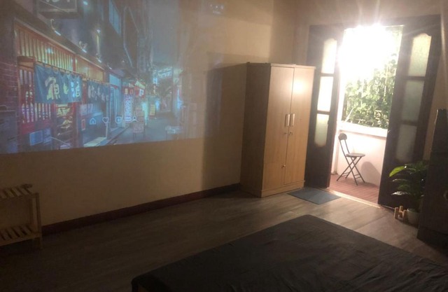 Heart of Old Quarter with projector, near church