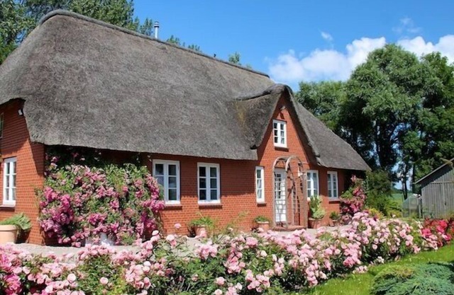 Historic thatched cottage in southern Eiderstedt in the municipality of Borsthusen.