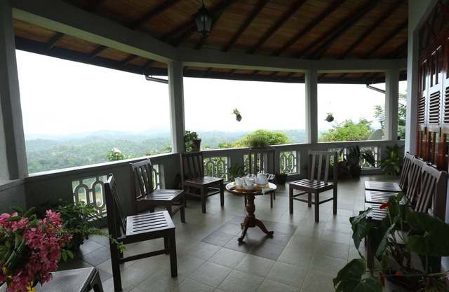 Holiday bungalow on top of a misty mountain