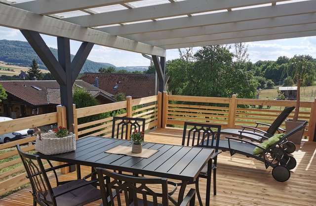 Holiday home in nature with a large terrace and a wide view.