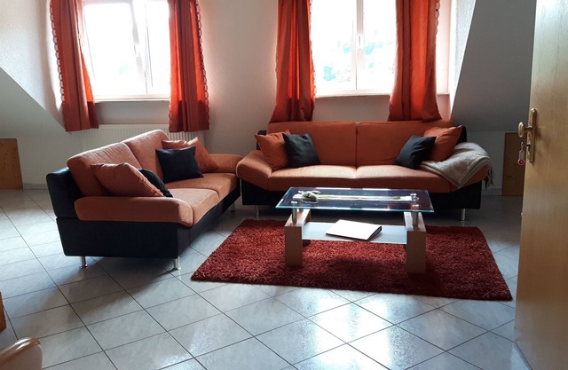 Idyllically Situated Holiday Flat "Hermannshöhe FeWo 6" on a Farm with Shared Garden, Playground, Terrace, Barbecue, Wi-Fi & TV; Parking Available