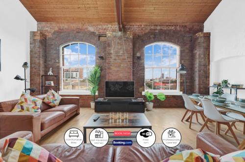 Large Industrial Style 2 Bedroom Apartment Short Term Rental & Flexible Renting Canary Wharf With Free WiFi