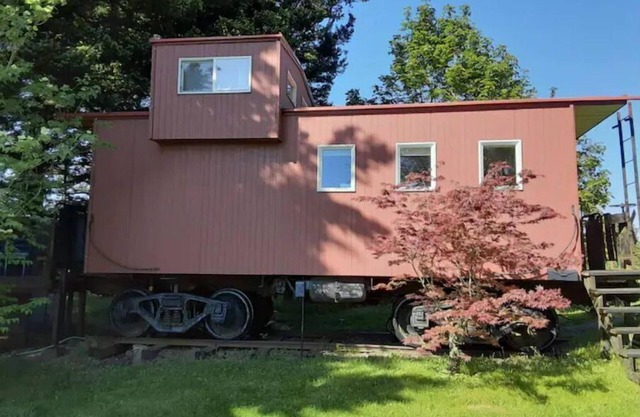 Little Red Caboose with a View in the Scenic Columbia River Gorge
