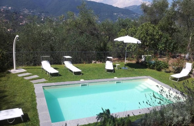 Luxury Apartment 4-7 persons in villa Liberty with olive trees and swimming pool, fine residential area above Santa Margherita Ligure