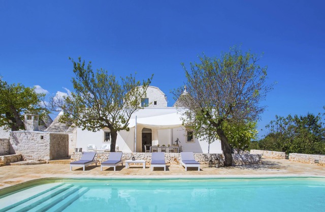 Luxury villa with private pool surrounded by olive trees
