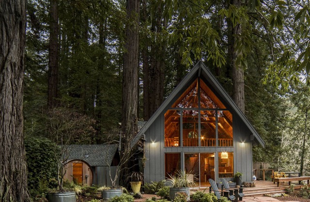 Mid-century cabin, Airstream and sauna along Austin Creek