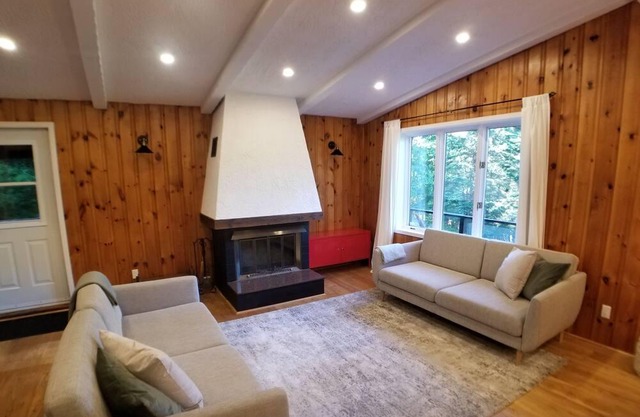 Modern rustic chalet nestled in the woods