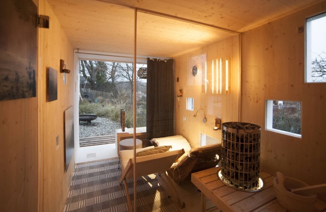 Modern design apartment with lake view and garden sauna house